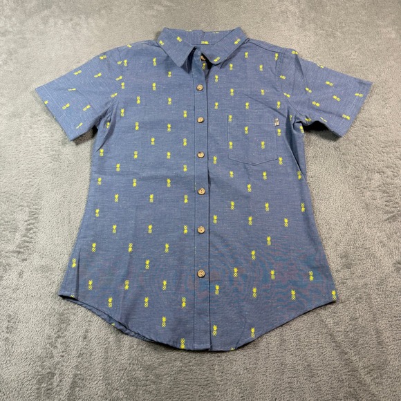 Roberta Oaks Tops - Roberta Oaks Button Down Shirt Womens Small Blue Pineapple Print Hawaiian Cotton